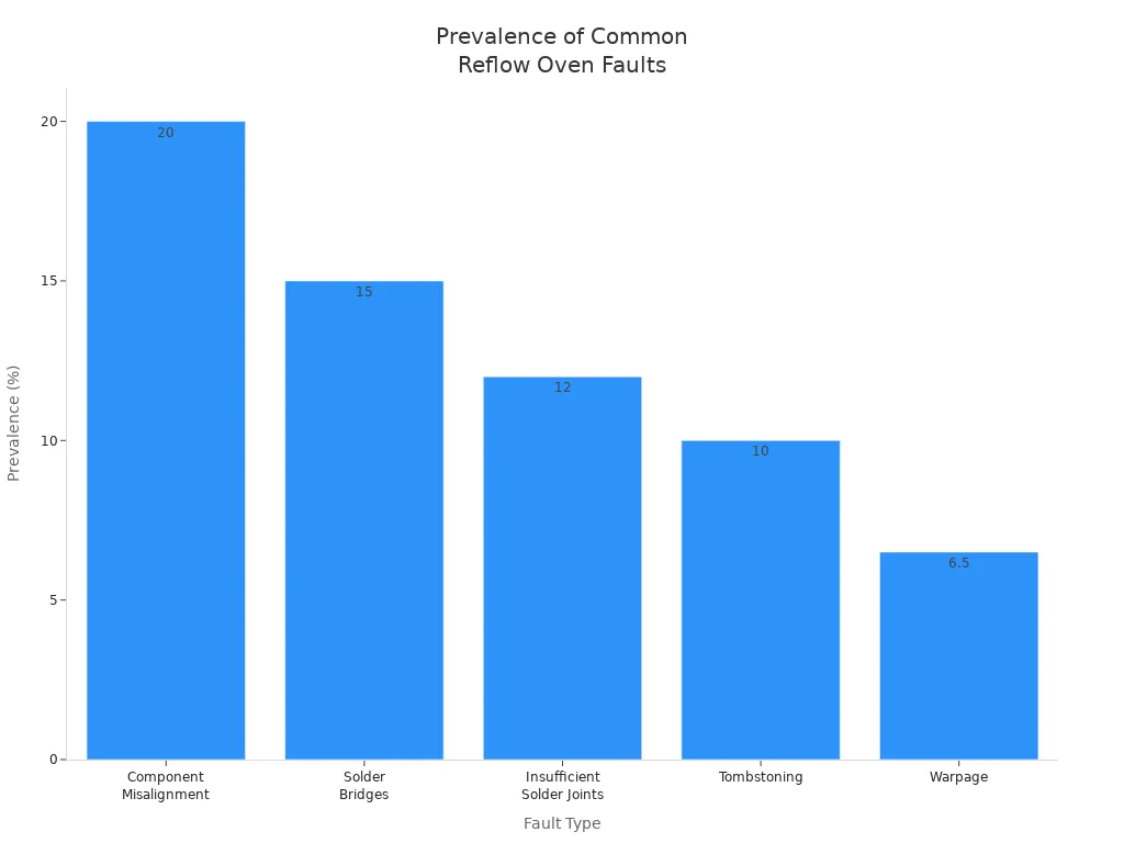 Common Reflow Oven Faults and Troubleshooting Tips2 - S&M Co.Ltd Bar chart showing prevalence of common reflow oven faults by type