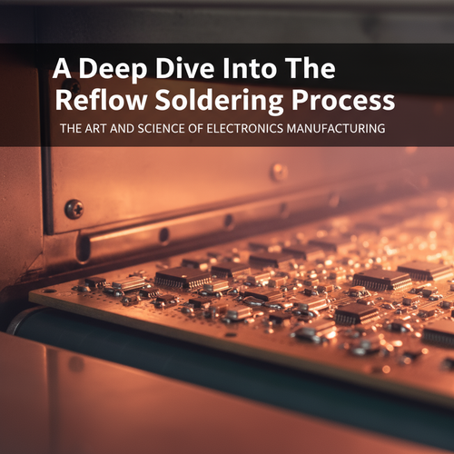 alt_text: A close-up of a circuit board in a reflow oven, showing solder melting onto components.
