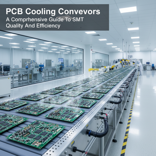 alt_text: PCBs on a high-tech cooling conveyor in a modern electronics factory.