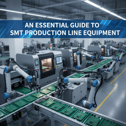 alt_text: High-angle view of a sleek, automated SMT line precisely assembling circuit boards.