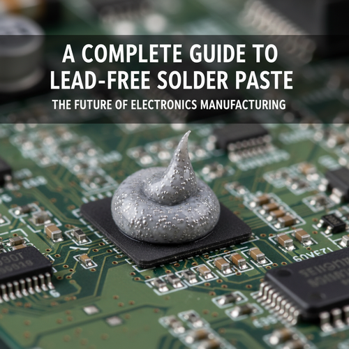 alt_text: A macro shot of lead-free solder paste on a high-tech electronic circuit board.