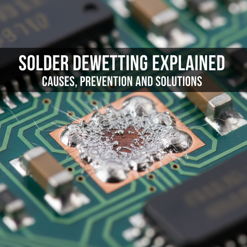 A macro view of dewetting, a soldering defect on a printed circuit board.