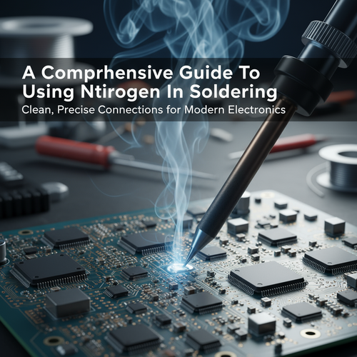 alt_text: A close-up of nitrogen gas used for clean, precise soldering on a dense electronics circuit board.