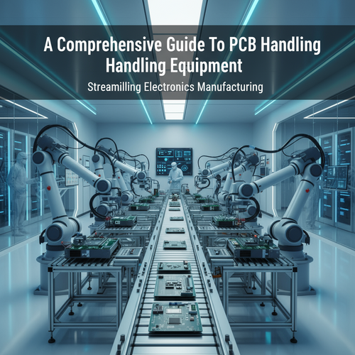 A Comprehensive Guide To PCB Handling Equipment缩略图% alt_text: Robotic arms and conveyors assembling PCBs in a clean, high-tech factory.