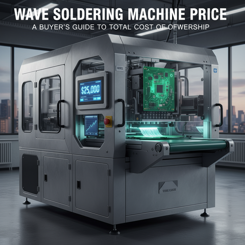 Wave Soldering Machine Price: A Buyer’s Guide To Total Cost Of Ownership缩略图% alt_text: A wave soldering machine processes a circuit board. The digital display shows its price: $25,000.