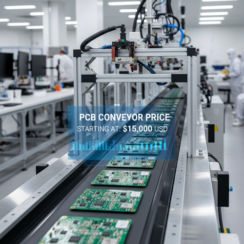 A Comprehensive Guide To PCB Conveyor Price缩略图% alt_text: A PCB conveyor moves circuit boards, with a digital overlay indicating its price.
