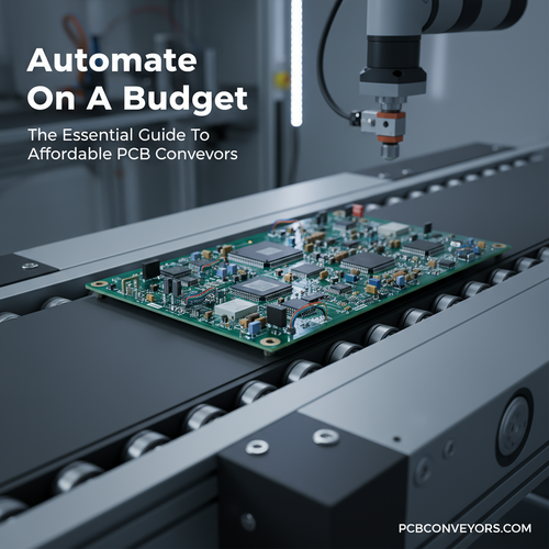 alt_text: A close-up of a detailed PCB on a sleek, modern factory conveyor belt.