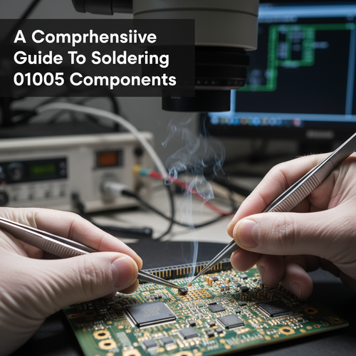 A close-up of hands performing precision soldering on a tiny circuit board component.