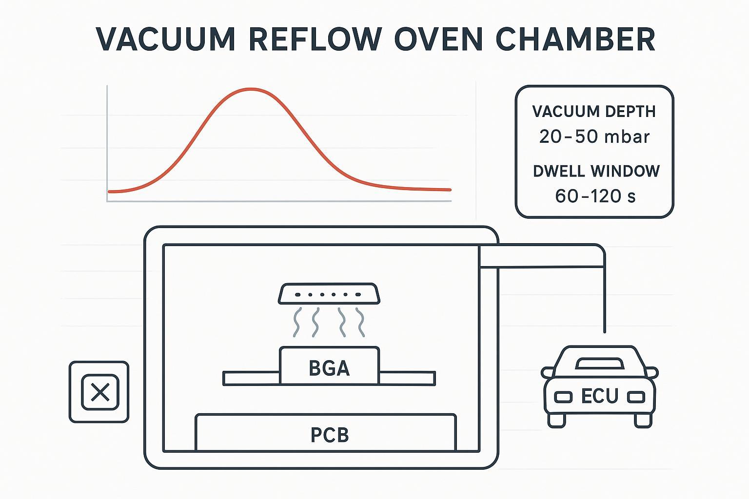 Vacuum reflow oven 2026 cover showing vacuum depth and dwell window with BGA void reduction concept