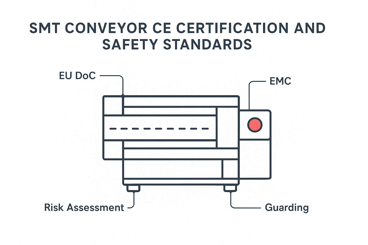 SMT conveyor CE certification checklist hero image (minimalist schematic)