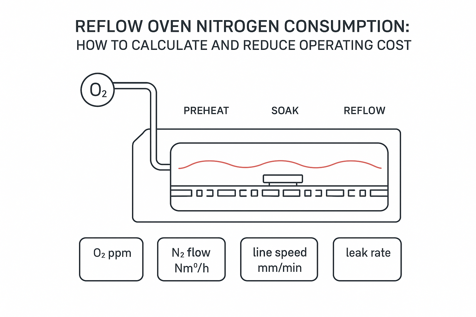 Engineering schematic cover illustrating reflow oven nitrogen consumption and O2 ppm control