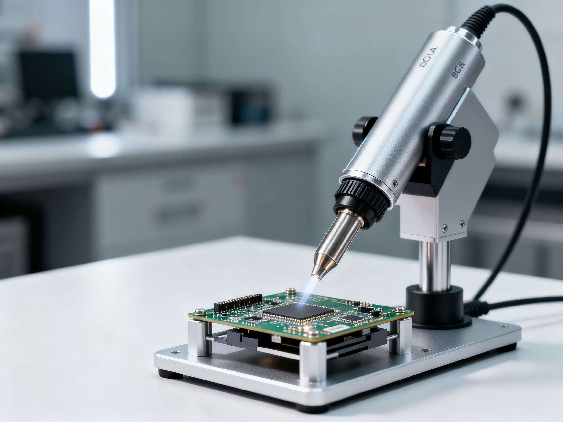 Top 10 Best Soldering Tools and Kits for SMT Assembly in 20264 - S&M Co.Ltd Photorealistic depiction of a hot air station being used for BGA repair.