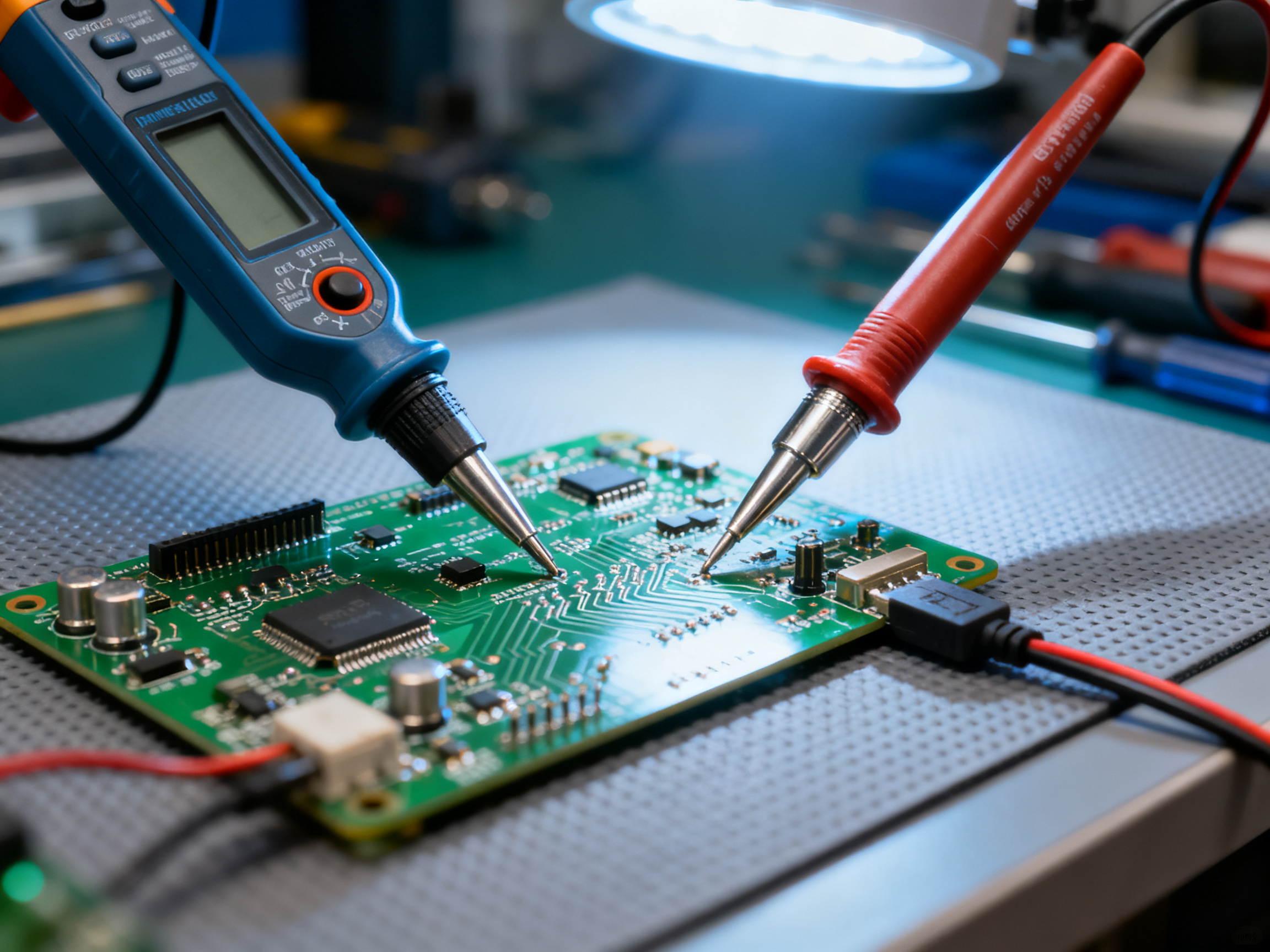 PCB Soldering Services Near Me: How to Find Expert Circuit Board Repair in 2026 - S&M Co.Ltd Circuit board diagnostic with digital multimeter.