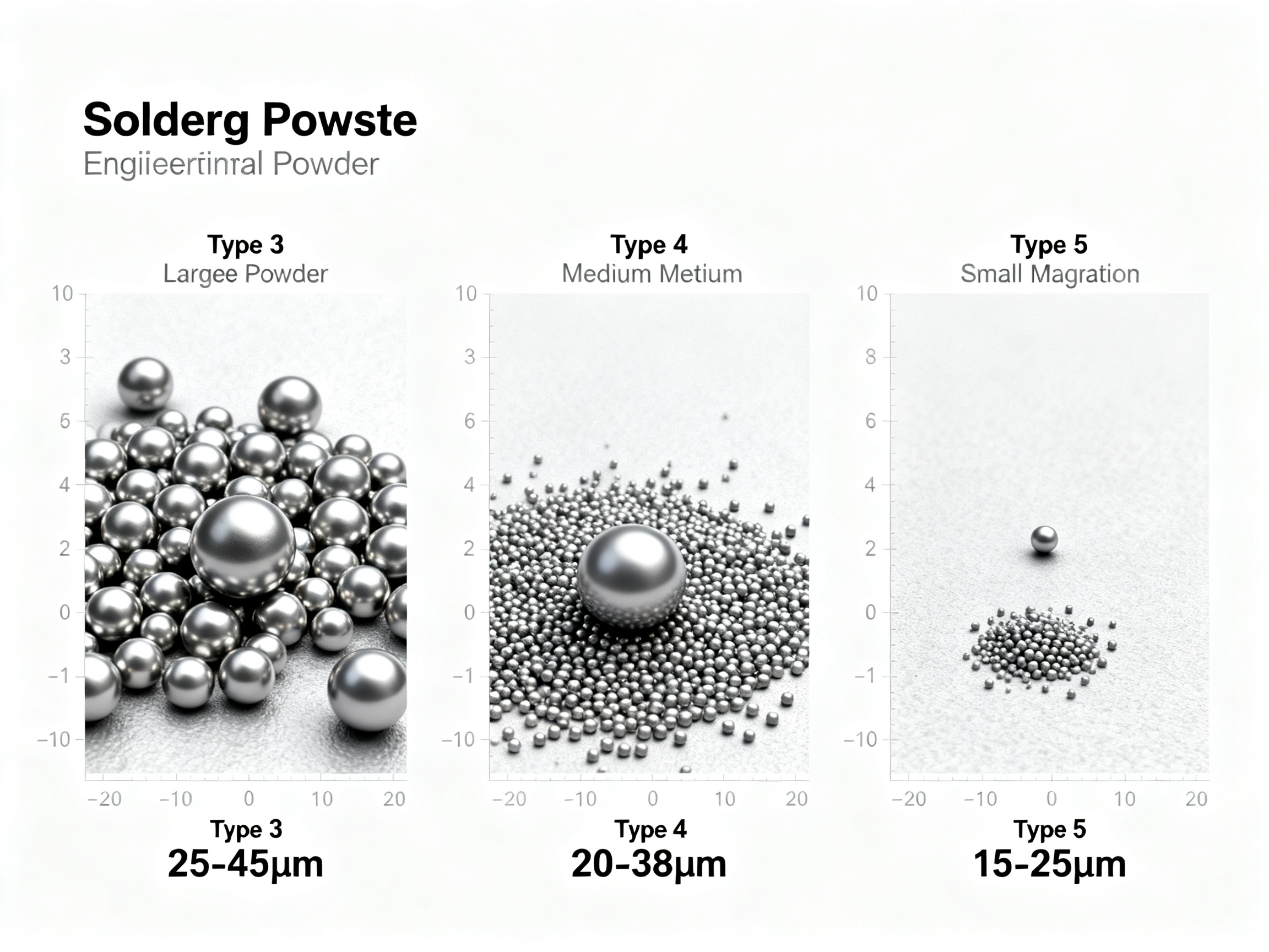 How to Choose Solder Paste Type: Type 3 vs Type 4 vs Type 5 for SMD, PCB, Reflow, and Hand Assembly1 - S&M Co.Ltd Minimal engineering infographic clean technical illustration side by side compar.