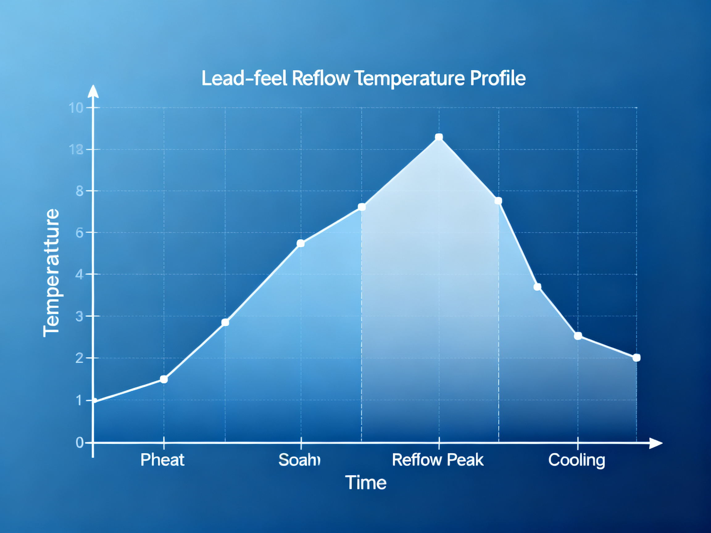 Mastering PCB Assembly Soldering: Techniques, Defect Control, and Future Innovations for High-Reliability SMT Manufacturing2 - S&M Co.Ltd Clean technical illustration blueprint style graph showing lead free reflow temperature profile.