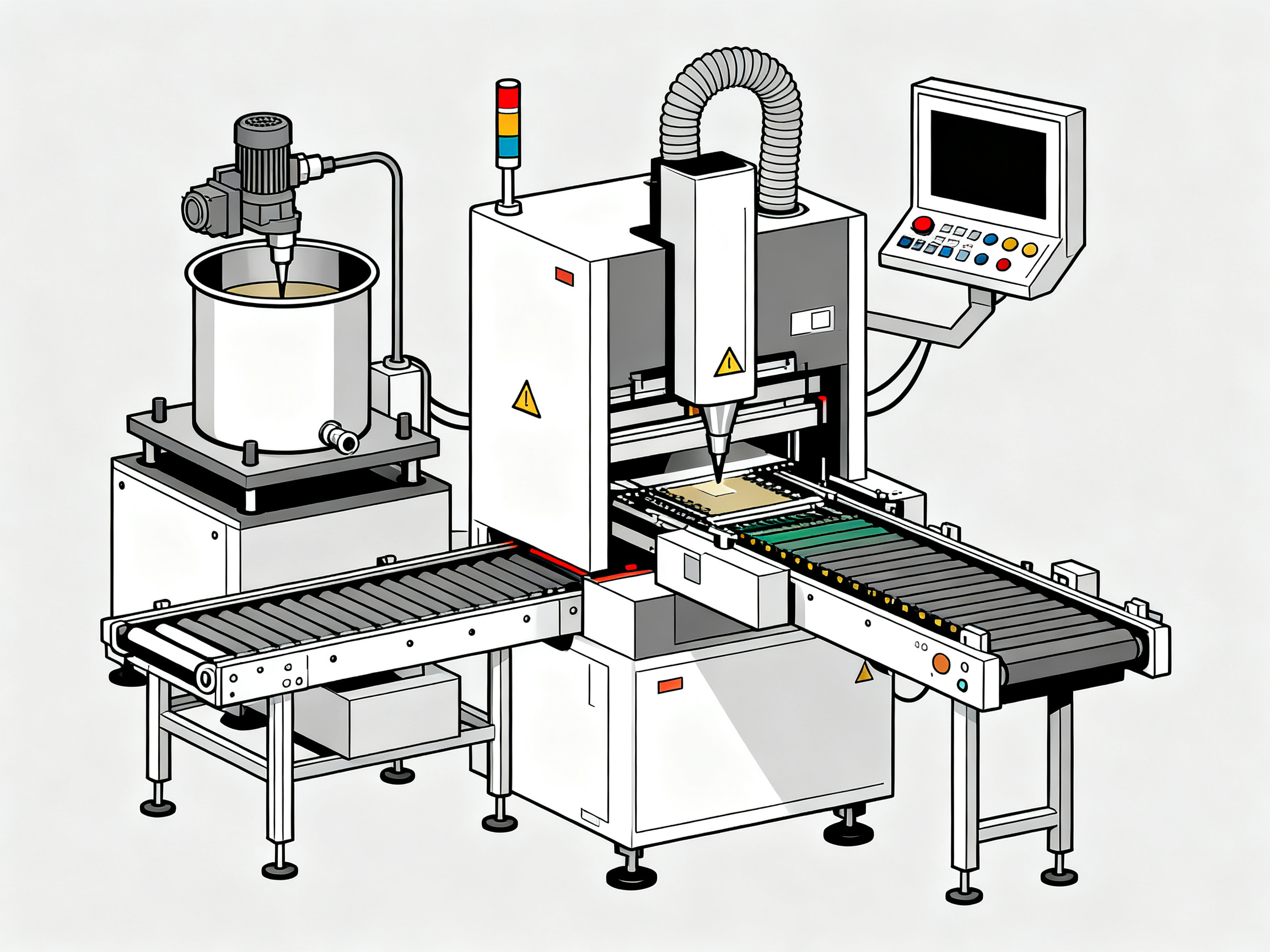 What Is Selective Wave Soldering? Process, Equipment, Applications, and vs. Wave Soldering2 - S&M Co.Ltd Minimal engineering infographic style clean lines flat design technical illustration.