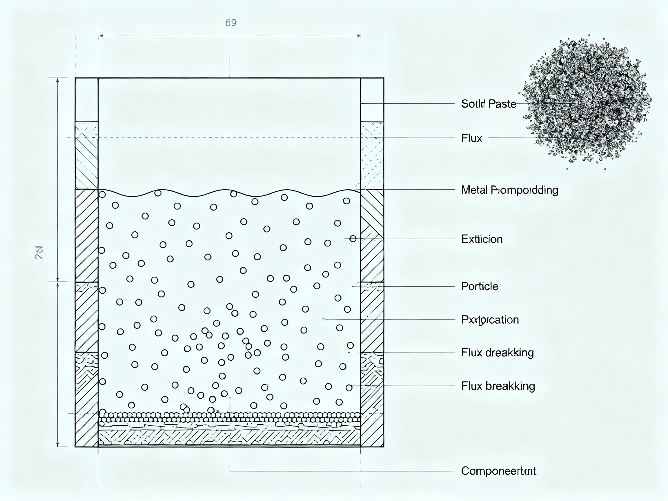Solder Paste Storage: Best Practices, Myths, and Future Innovations - S&M Co.Ltd Minimal engineering infographic clean schematic diagram showing solder paste composition.