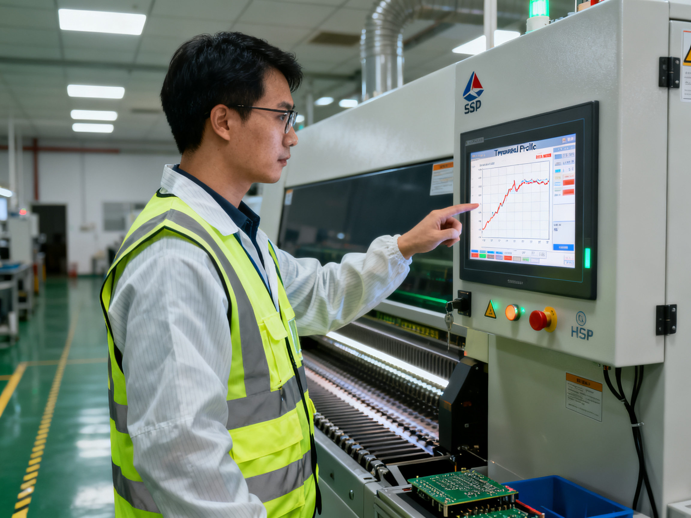 Practical factory documentation scene an engineer reviewing thermal profile data.