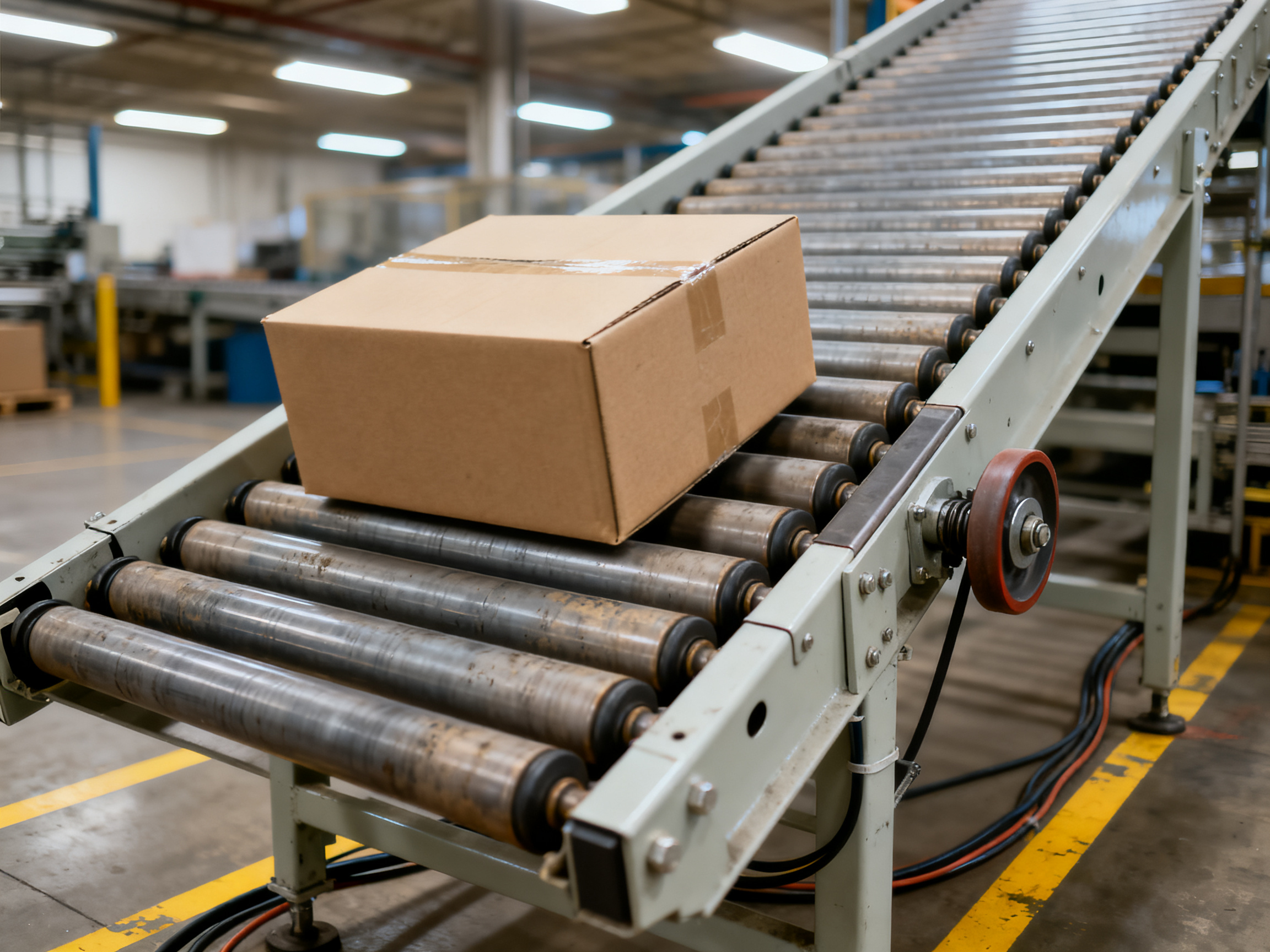 The Ultimate Guide to Gravity Conveyor Systems: Benefits, Design, and Applications1 - S&M Co.Ltd Factory documentation close up of gravity roller conveyor mechanism showing roll.