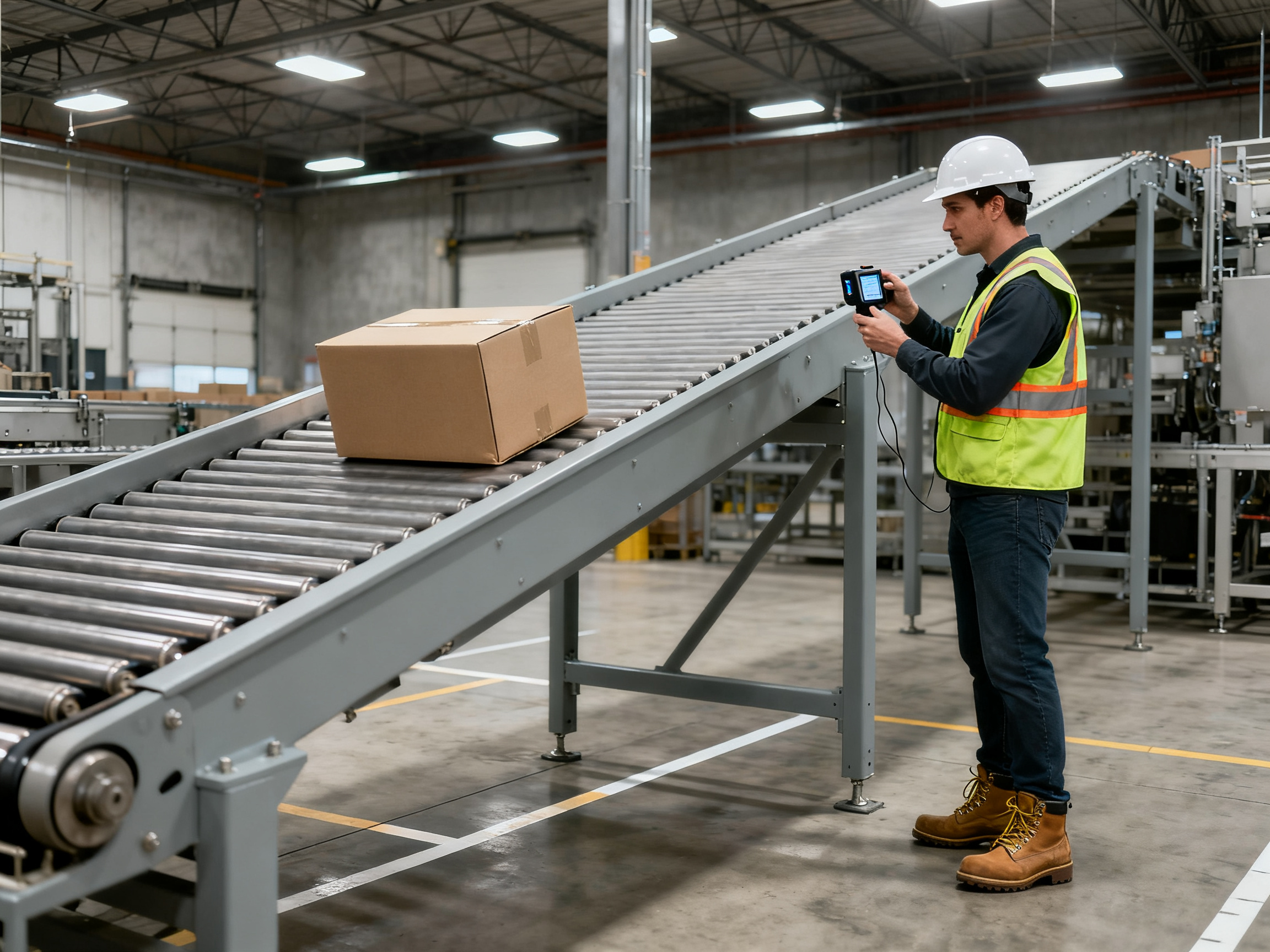 The Ultimate Guide to Gravity Conveyor Systems: Benefits, Design, and Applications2 - S&M Co.Ltd Factory documentation process engineer testing slope of gravity conveyor with ac.