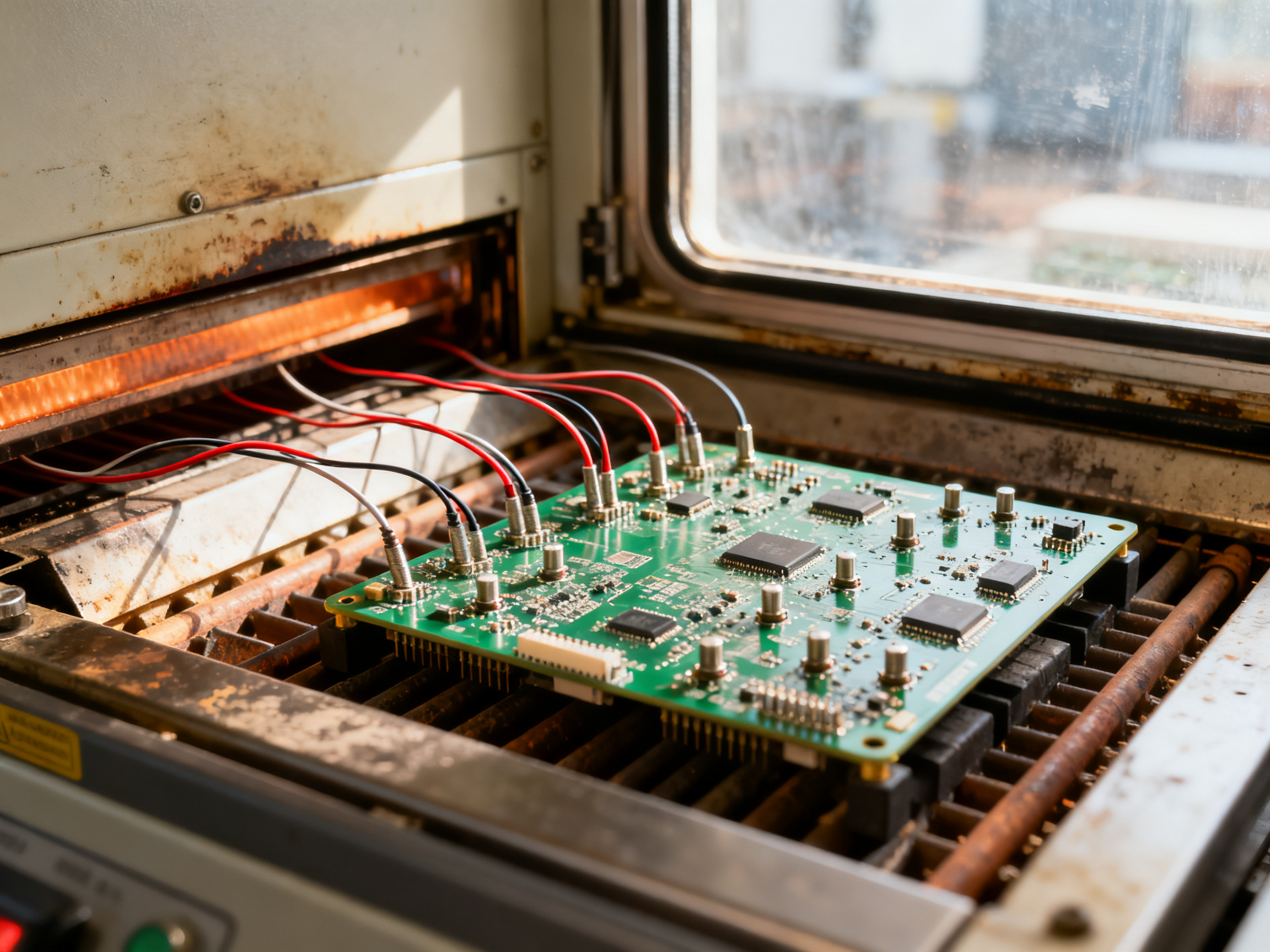 What Solder Is Used in Electronics? A Comprehensive Guide to Materials and Techniques1 - S&M Co.Ltd Close documentary view of reflow oven interior showing thermocouple wires attach.