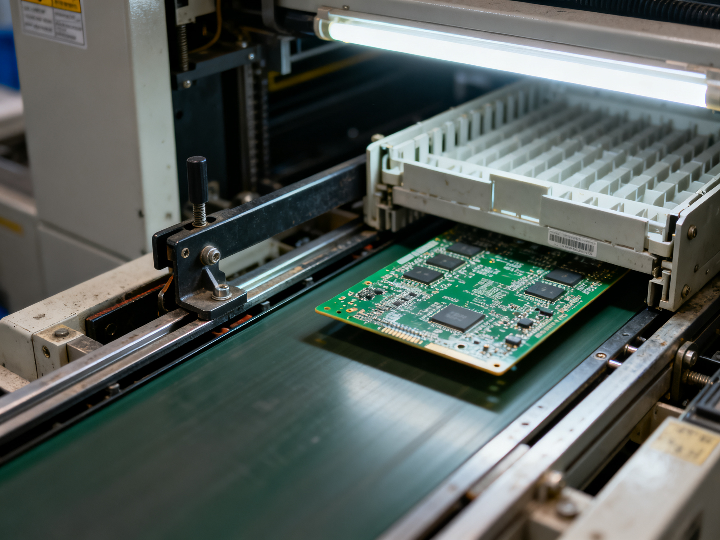 Complete Guide to PCB Loader Troubleshooting: Tips, Common Issues, and Future Trends1 - S&M Co.Ltd Close documentary factory photo of a generic pcb magazine loader transfer section.