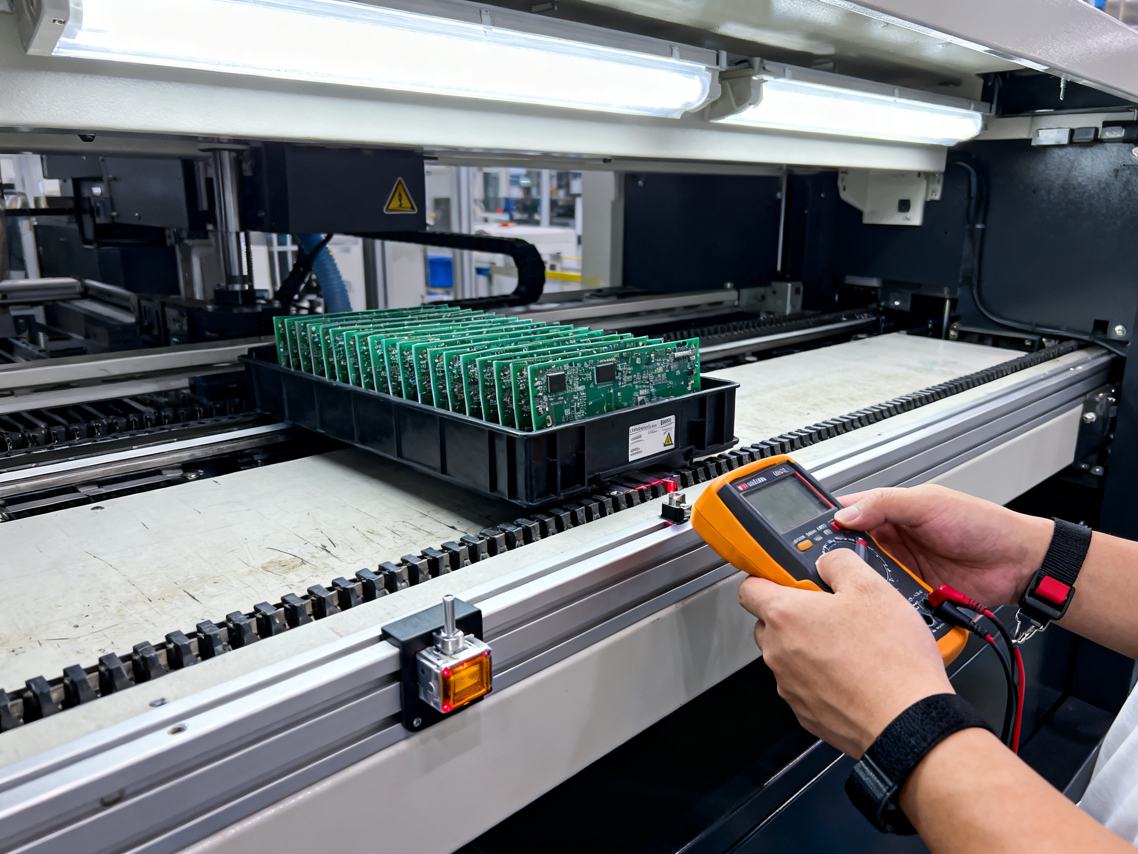 Best Loader Unloader Maintenance Tools, Software, and Service Options for SMT Lines in 20261 - S&M Co.Ltd Close up documentary view of smt automatic loader magazine station magazine carr.