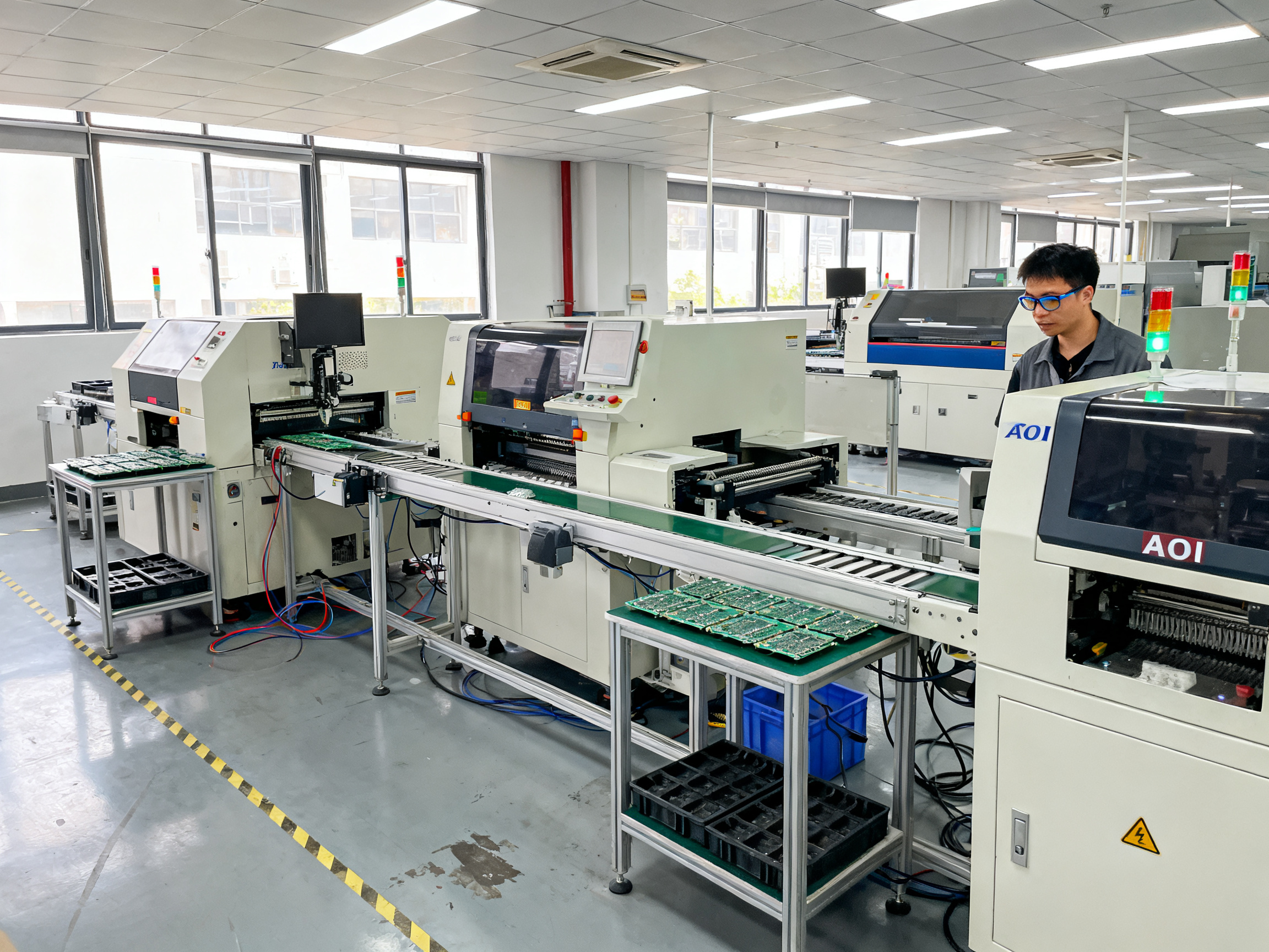 SMT Line Speed Matching: How to Calculate, Balance, and Improve Throughput Across Your SMT Line - S&M Co.Ltd An SMT electronics factory production line.