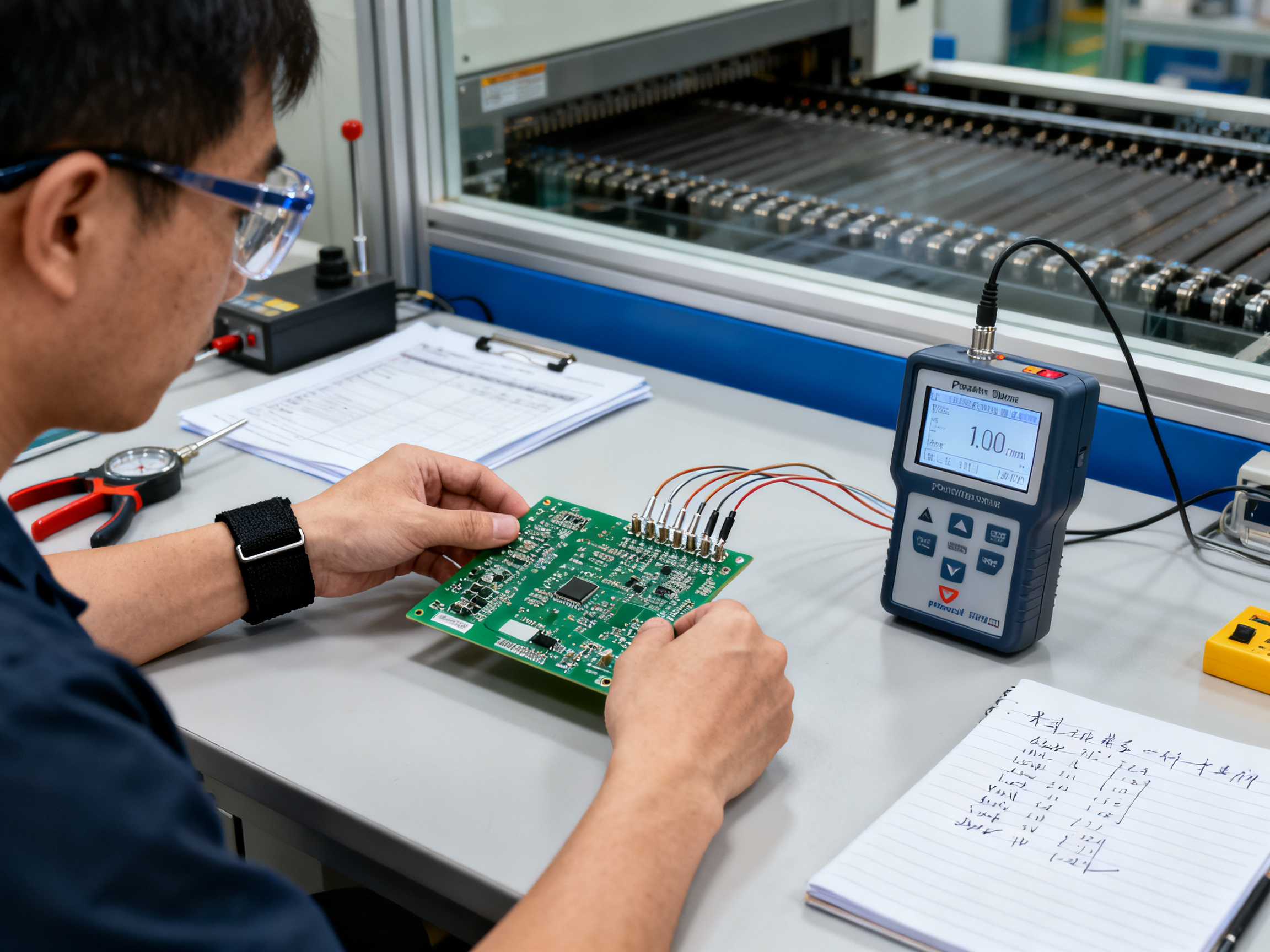 SMT Line Speed Matching: How to Calculate, Balance, and Improve Throughput Across Your SMT Line4 - S&M Co.Ltd An SMT reflow profiling validation engineer at work.