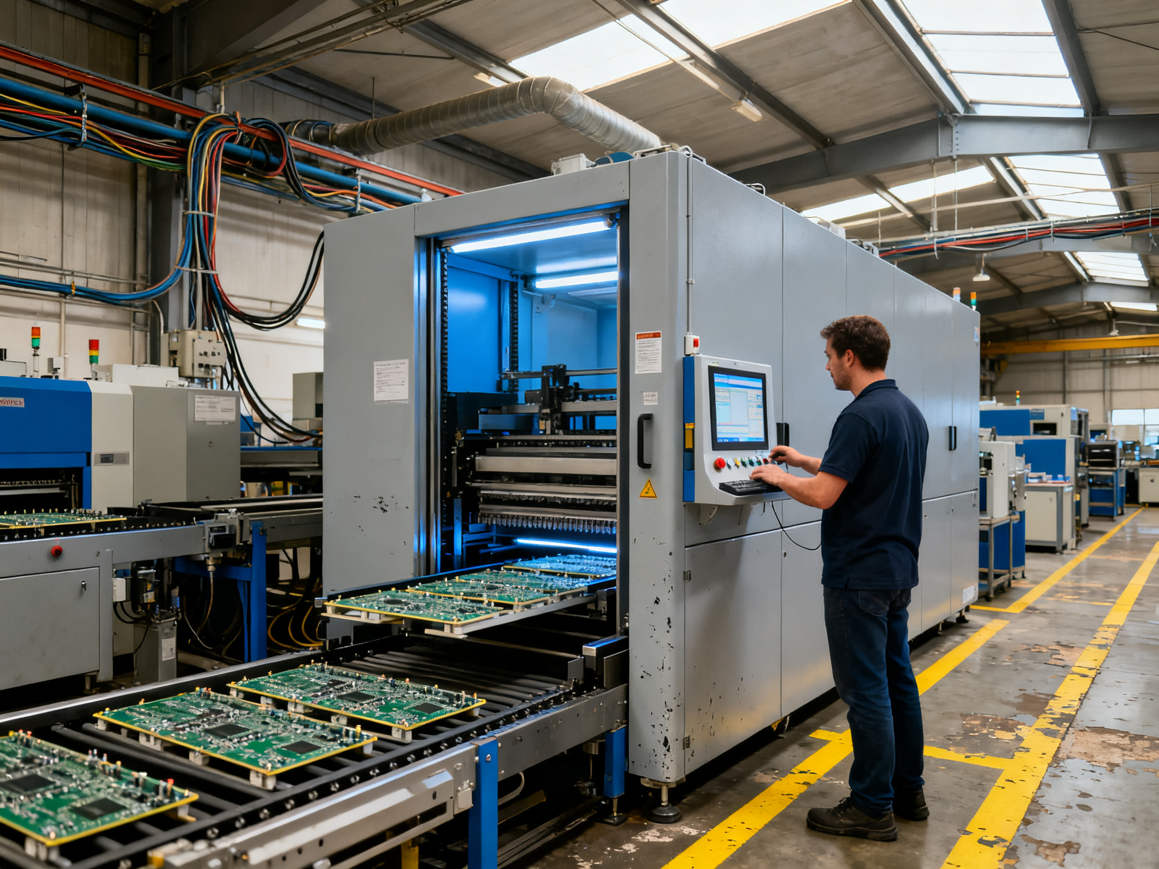Vertical Curing Oven: How It Works, Temperature Ranges, Applications, and Space-Saving Benefits - S&M Co.Ltd Industrial documentary photograph of a vertical curing oven installed in an acti.