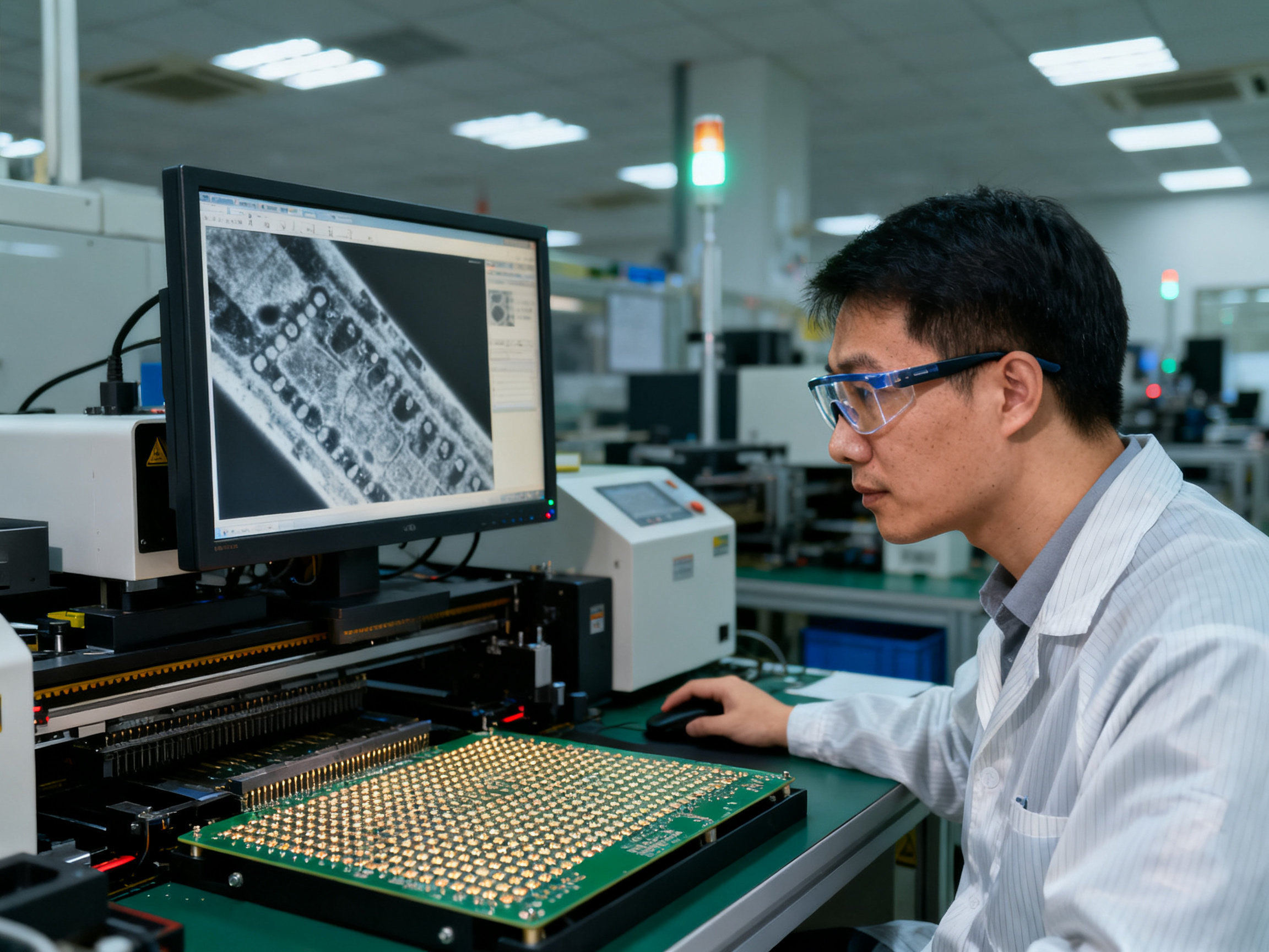 Quality engineer examining x ray inspection results of bga solder joints on prod.