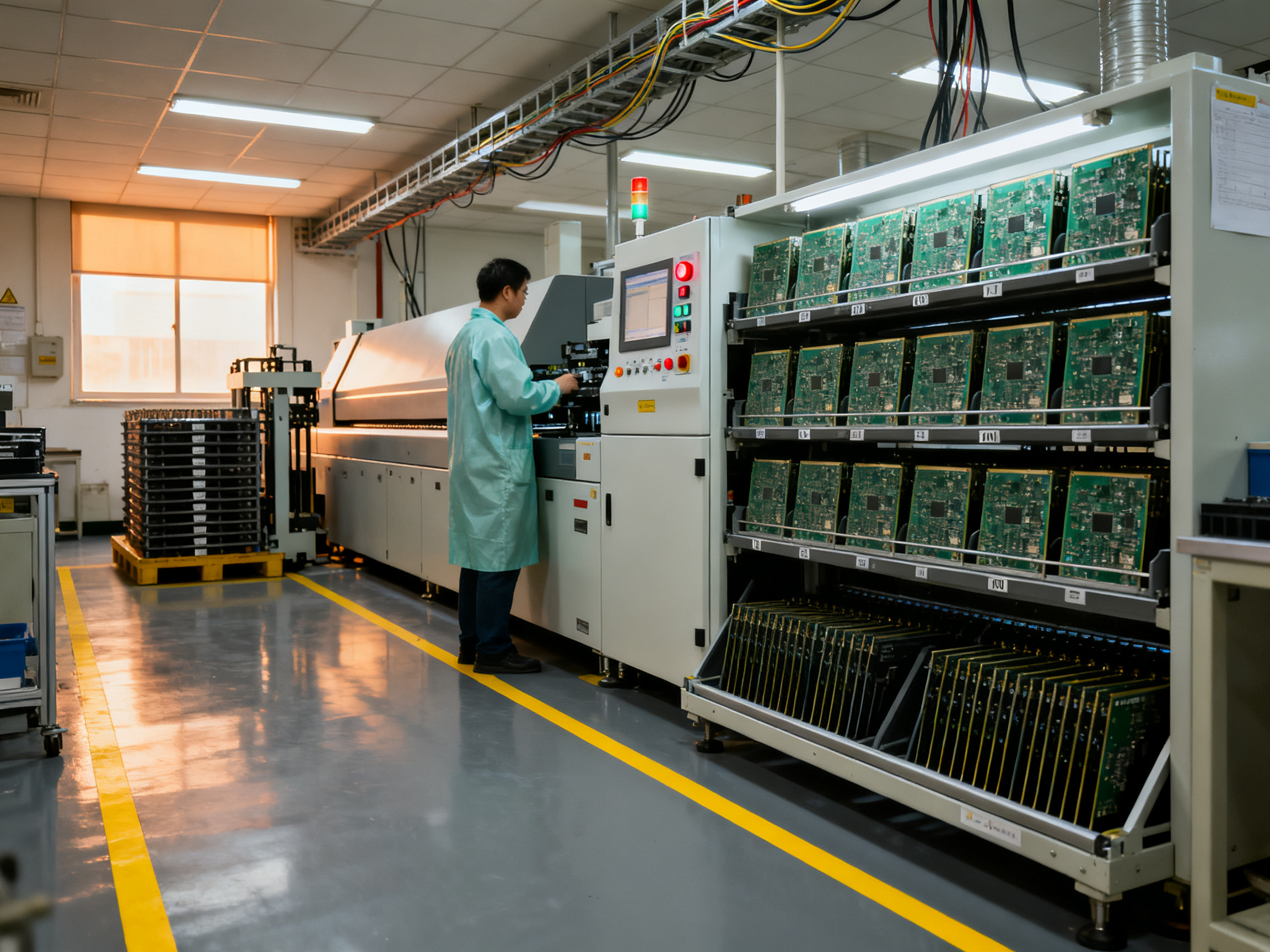 SMT Conveyor Belts: A Comprehensive Guide to Types, Features, Market Trends, and 2026 Insights1 - S&M Co.Ltd Smt buffer module integrated between pick and place and reflow oven section with FIFO configuration.