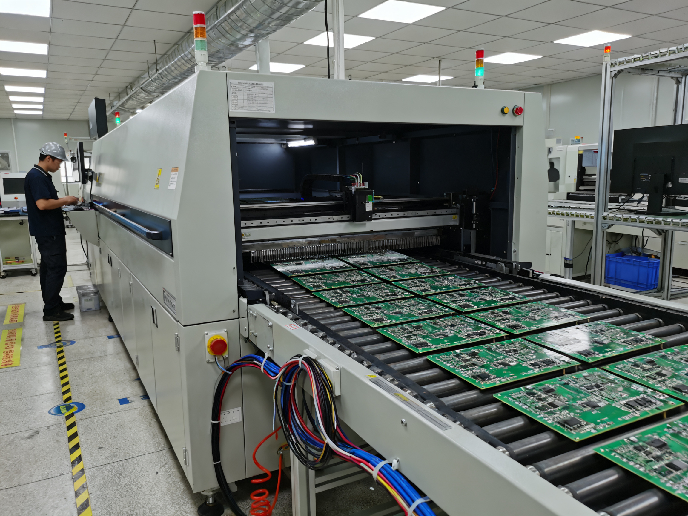 What Is a Reflow Oven? Complete Guide to SMT Soldering Technology and PCB Assembly1 - S&M Co.Ltd Production reflow oven installed in an electronics SMT assembly line conveyor system.