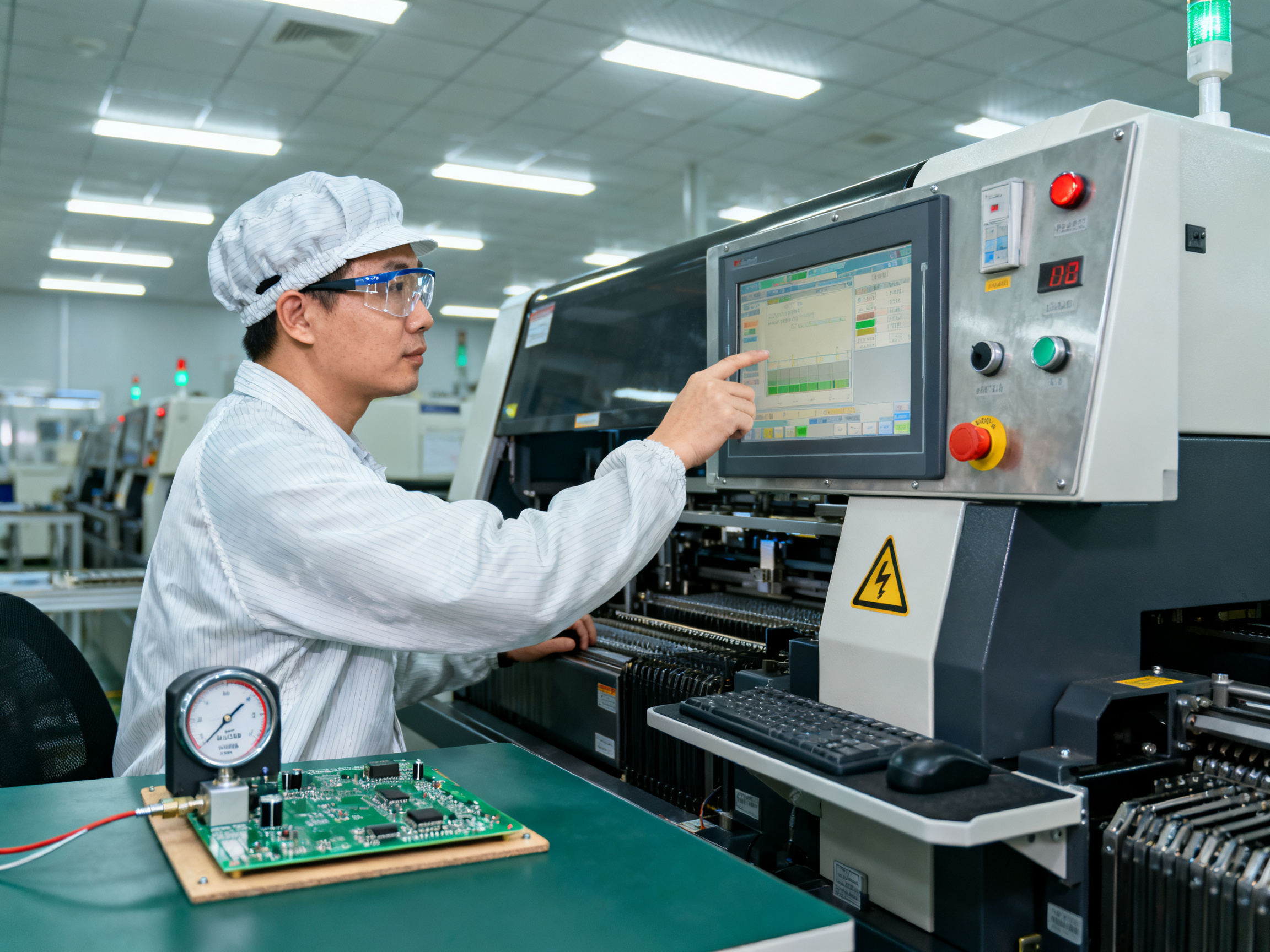 Best Wave Soldering Machine Prices by Region: 2026 Comprehensive Guide1 - S&M Co.Ltd Industrial documentary photograph of an SMT process engineer validating wave soldering machine settings and quality standards on the production floor.