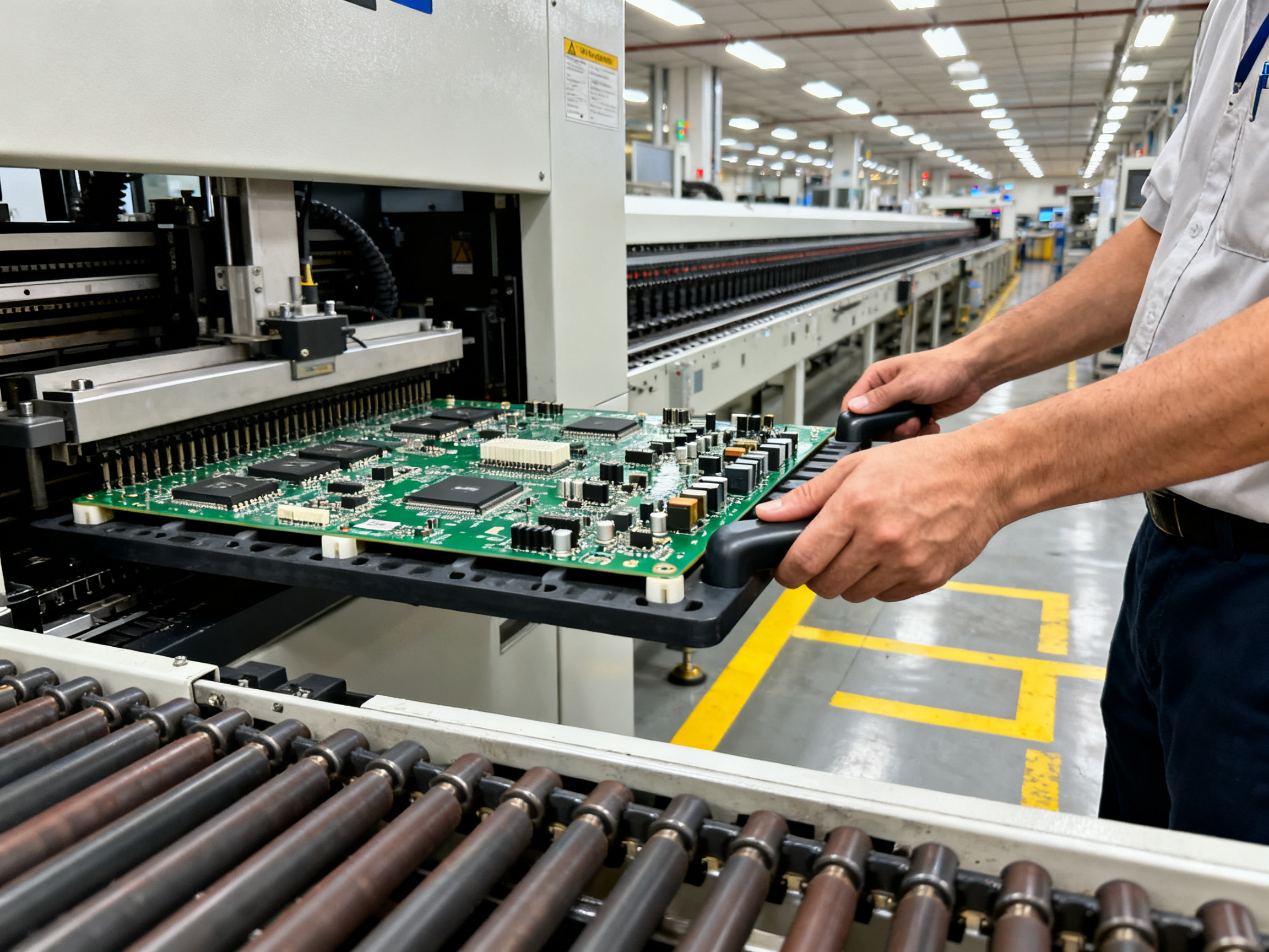 10 Best Selective Soldering Machines in 2026: Top Brands, Features & Expert Picks2 - S&M Co.Ltd Operator loading circuit board into selective soldering machine using fixture pallet.