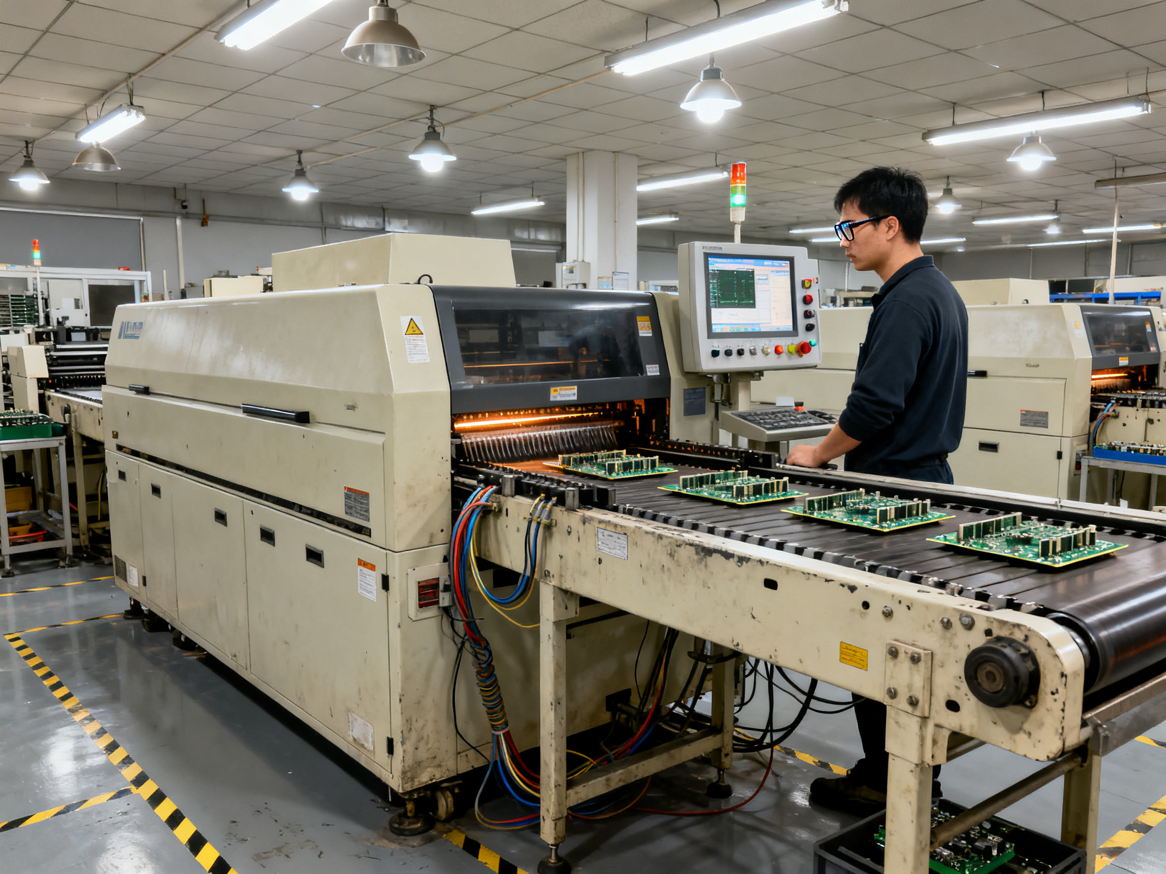 Wave Soldering Machines: Comparing Prices, Features, and Types for 2026 - S&M Co.Ltd Electronics factory production floor mid size industrial wave soldering machine.