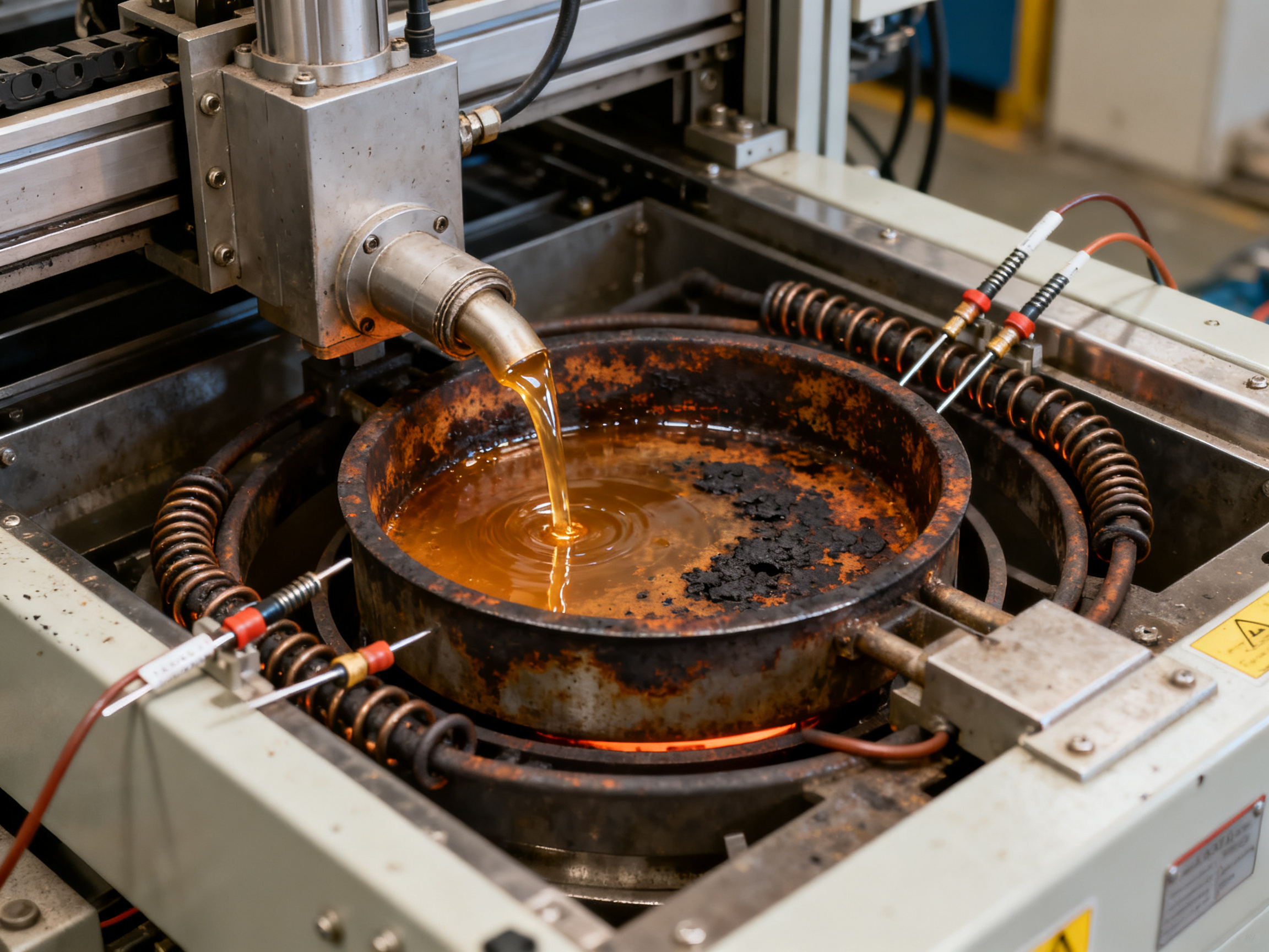 The Ultimate Guide to Wave Soldering Machines in Electronics Manufacturing: Benefits, Comparisons, and Practical Insights1 - S&M Co.Ltd Close up documentary view of wave soldering machine solder pot and pump mechanism.