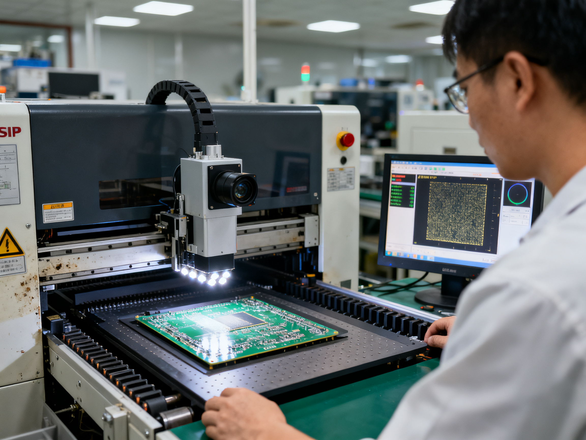 Reflow Soldering Defects: Complete Guide to Types, Causes & Prevention in 20261 - S&M Co.Ltd Close up of solder paste inspection machine in electronics factory, SPI system with.