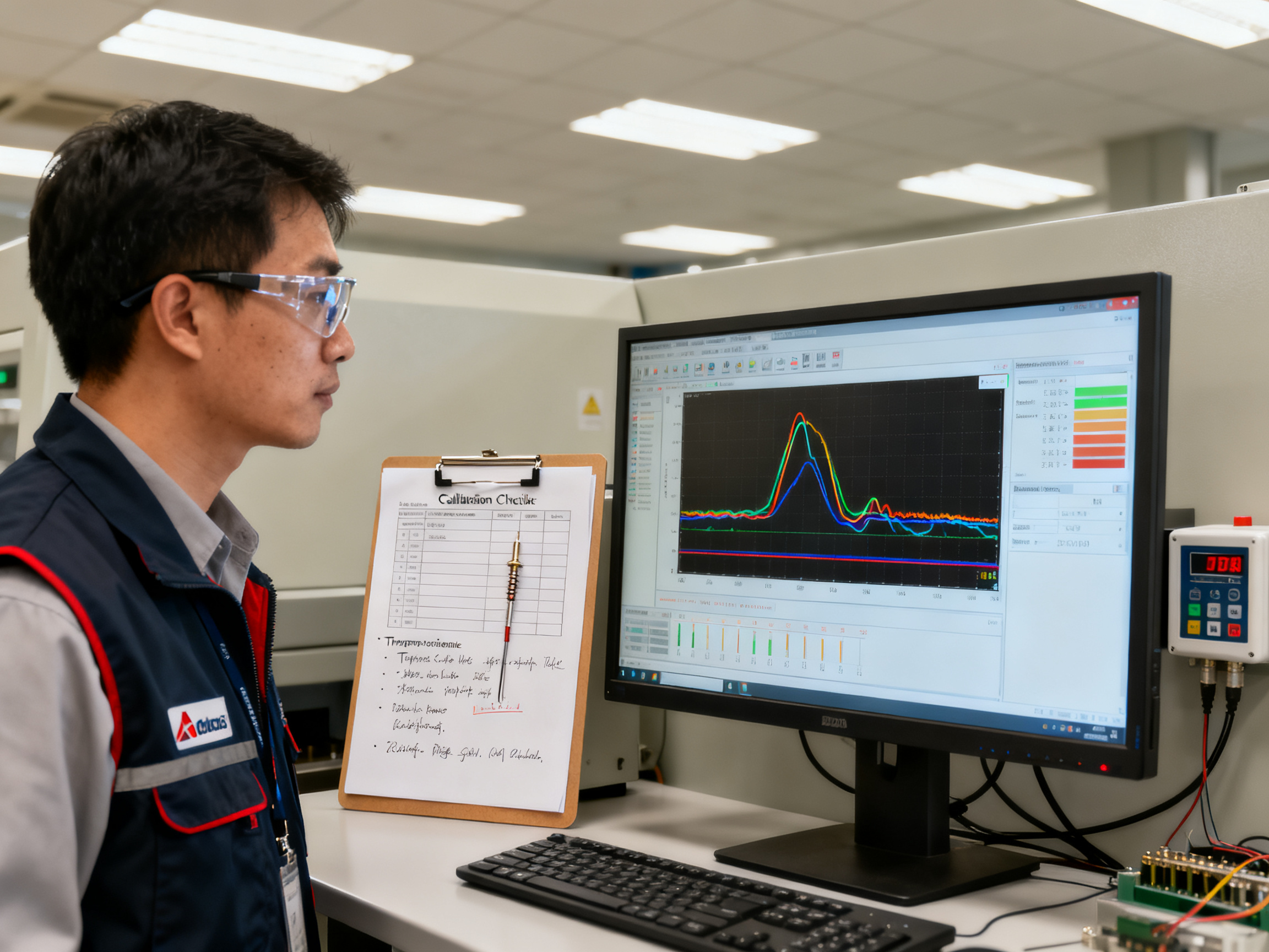 Reflow Oven Parameters and Temperature Profiles: Advanced Setup Guide2 - S&M Co.Ltd Medium shot of a process engineer wearing safety glasses and company vest standing.