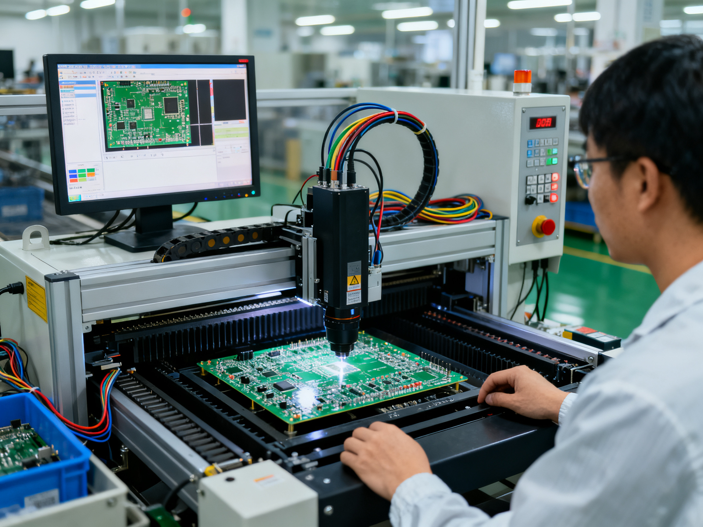 Solder Joint Quality and Reliability: Best Practices and Expert Insights2 - S&M Co.Ltd Automated optical inspection AOI station in an electronics assembly line machine.