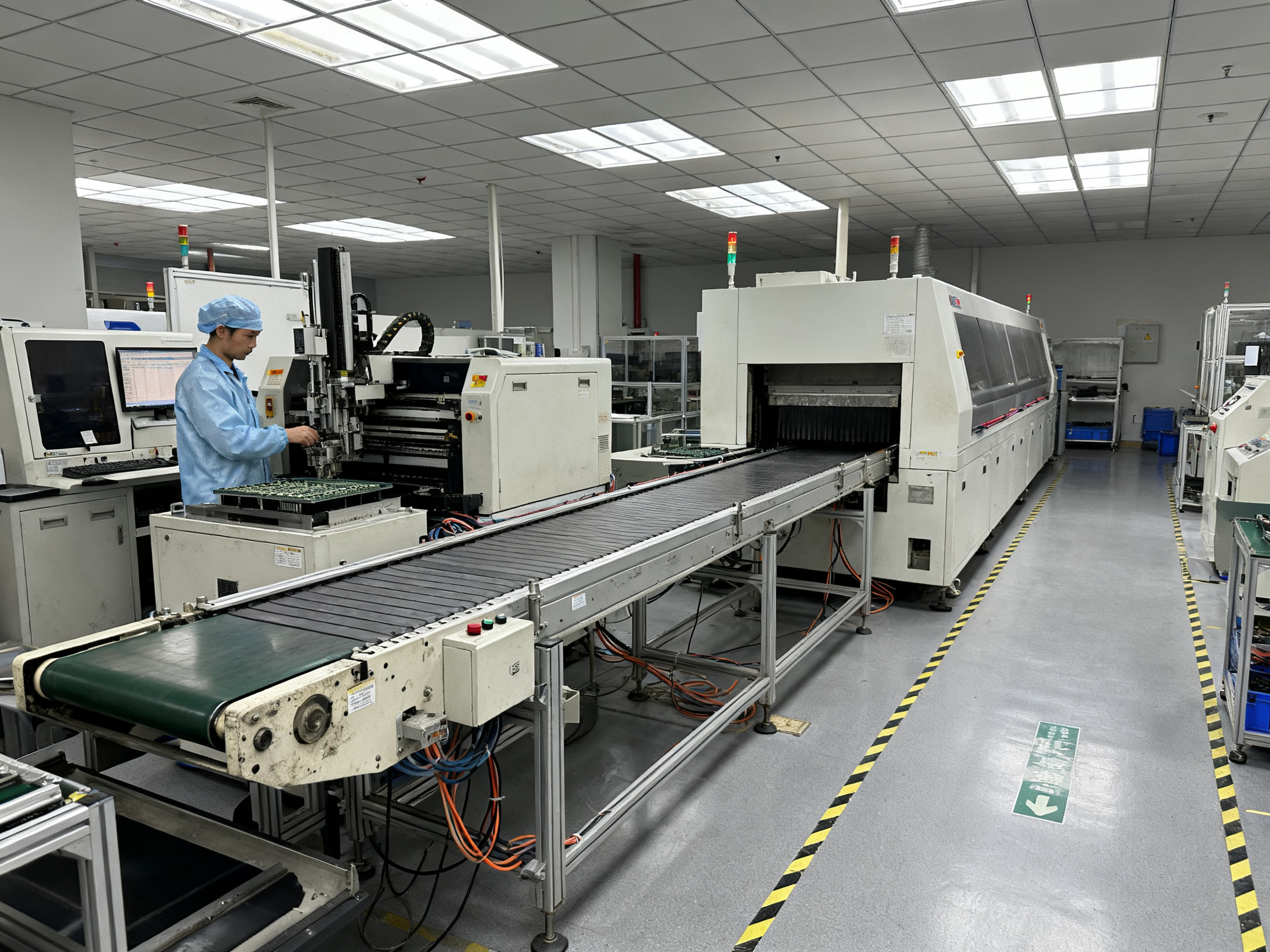 How to Set Up Automated PCB Material Handling in an SMT Production Line - S&M Co.Ltd Smt production line documentary photograph electronics factory floor view along.