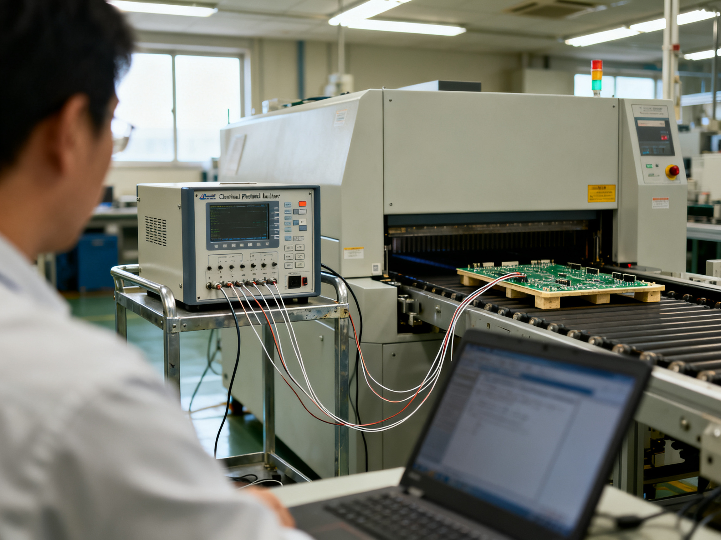 Reflow Oven Temperature Profiling: How to Measure, Read, and Optimize a Temperature Profile2 - S&M Co.Ltd Documentary photograph of a benchtop multi-channel reflow profiling data logger.