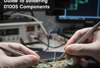 A Comprehensive Guide To Soldering 01005 Components A close-up of hands performing precision soldering on a tiny circuit board component.